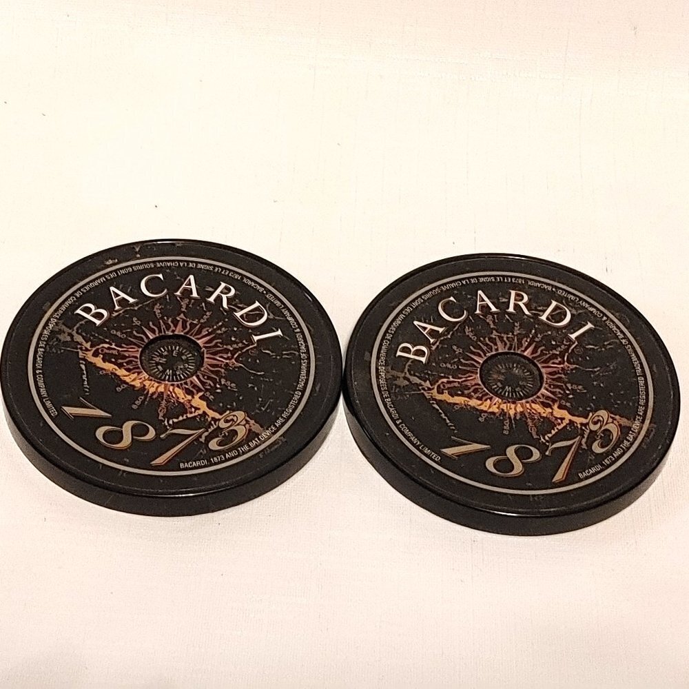 BACARDI 1973 Rum Coaster Set of 2 Embedded Compass